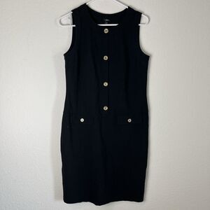 Talbots Black Sleeveless Sheath Dress Gold Buttons Sz. 8 Career Holiday Church